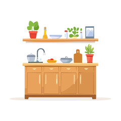 A charming kitchen interior with cabinets, a sink, and decorative elements