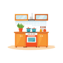 Fototapeta premium A cozy kitchen scene with a stove and cabinets