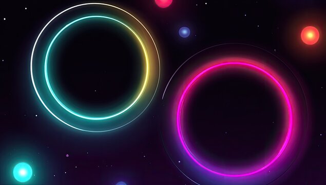 Two glowing neon circles in a dark space background