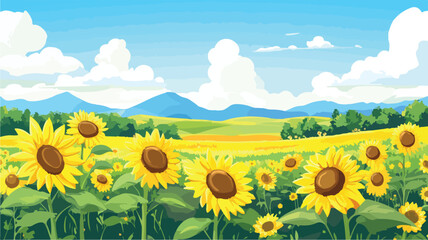 Fototapeta premium Vibrant Sunflower Field in Full Bloom, Capturing the Essence of Summer