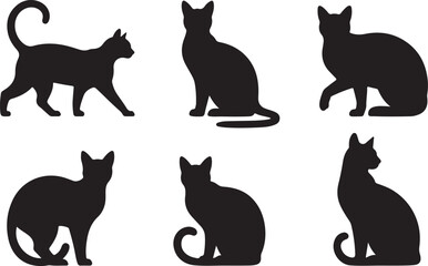Set of black cat silhouettes vector illustration collection