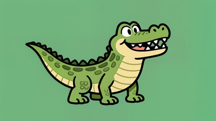 Smiling cartoon crocodile with green body and cheerful happy face