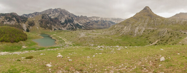 amazing landscape with lake and mountains at high altitude in Durmitor National Park, Zabljak, Montenegro