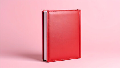 Red Leather Notebook on Pink Background