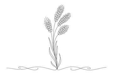 Minimalist one line drawing of wheat plants for agriculture concept