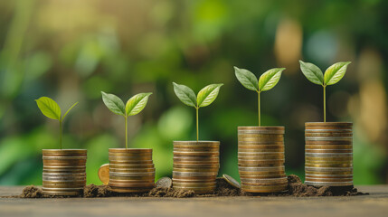 green plant growing from coins