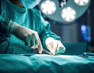 Surgeon's hands using surgical instruments in an operating room