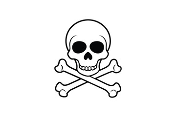 Skull and Crossbones Symbol in Black and White Outline Silhouette Style Illustration on White Background silhouette