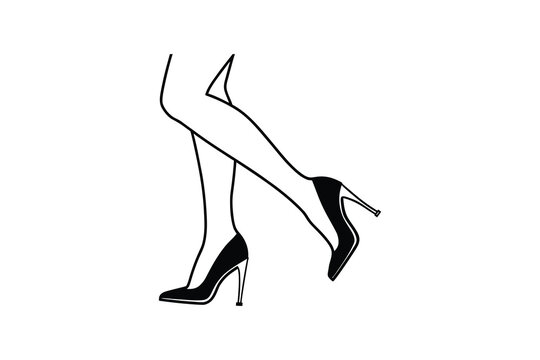 Elegant Woman s Legs in High Heels Fashion Illustration in Black and White Silhouette