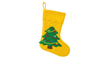 Isolated Christmas Stocking with Embroidered Tree