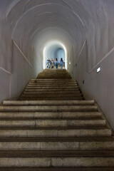 Cetinje, Montenegro - 01.05.2025: staircase in tunnels for access to the Mausoleum of Njegos