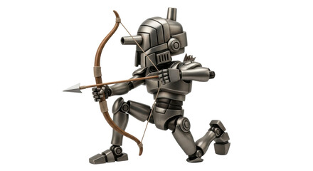 Isolated Metal Robot with Bow and Arrow
