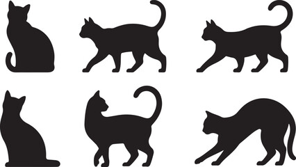Black cat silhouettes set illustration on white background