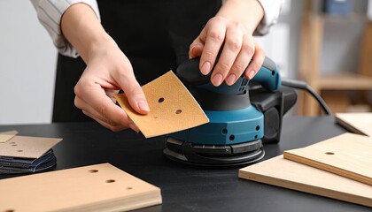 Woman using a random orbital sander on wood