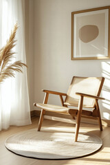 Minimalist room featuring a wooden chair and decor