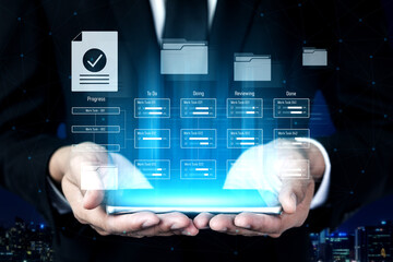 Task management workflow dashboard visualizing to-do lists, ongoing tasks, review status, and...