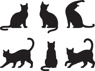 Black and white Cat silhouette vector set