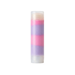 Striped lip balm in a clear tube