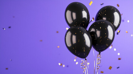happy birthday in purple theme with floating balloons