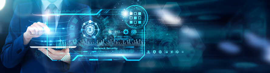 Firewall Analyst using tablet analyzing Network Security IDPS alert volumes and encrypted traffic anomalies, zero-trust policy compliance gaps. Lateral movement maps.