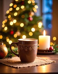 Warm Christmas drink by the tree