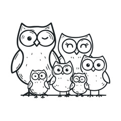 Fototapeta premium Family of owls gathered together, celebrating nature