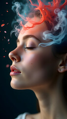 Female Face with Flowers and Smoke: Ephemeral Beauty
