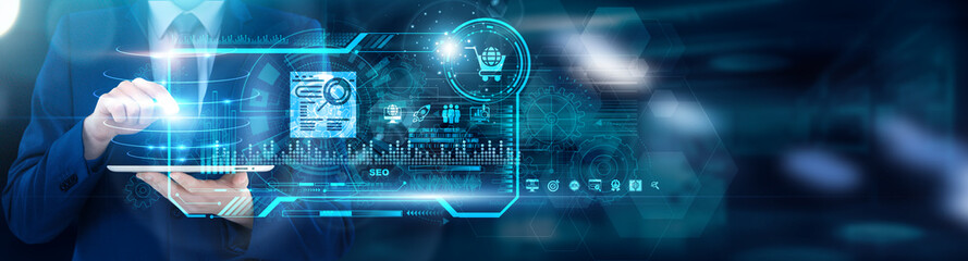 Search Strategist using tablet analyzing SEO featured snippet ownership rates and backlink toxicity...