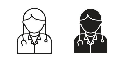 Obraz premium Woman Doctor icon. concept solid and line style in black. EPS 10