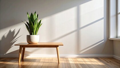 Sunlit room with plant on small table