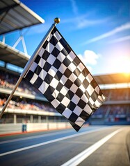 Checkered flag waving over a racetrack