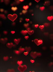 Abstract hearts falling in darkness