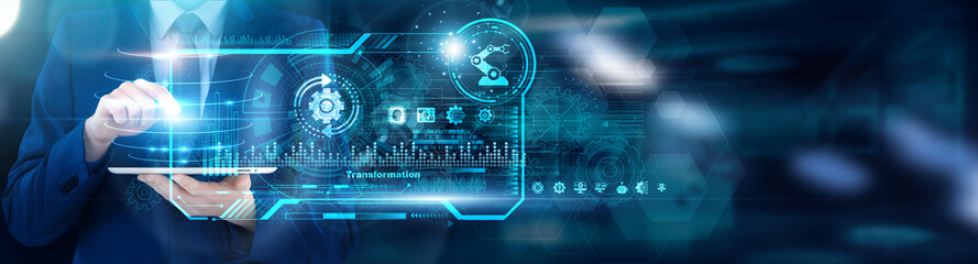 Change Architect using tablet analyzing Transformation workflow automation savings and change...