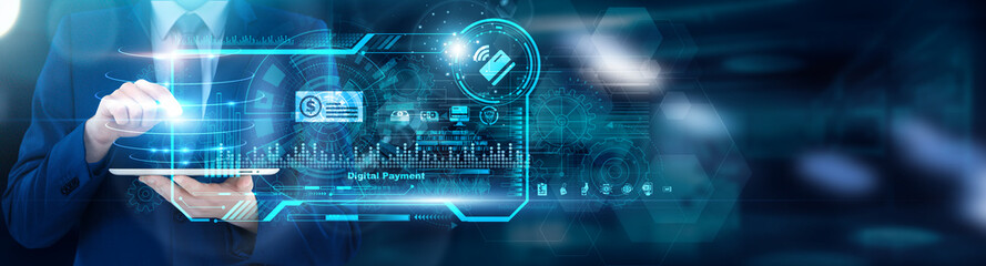 Payments Strategist using tablet analyzing Digital Payment transaction success waterfalls and fraud...