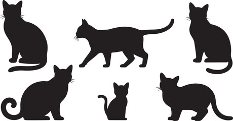 Set of black cat silhouette vector illustrations in various poses