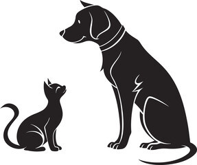 Obraz premium Dog Cat Silhouette Animal Vector Art Black Illustration Pet Design Companion Graphic Duo