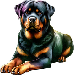 Fototapeta premium Loyal Rottweiler Portrait: A majestic rottweiler dog poses in a studio, capturing the breed's strength and gentle nature in a captivating display.