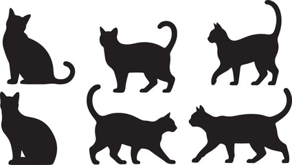 Set of black cat silhouette vector illustrations in various poses
