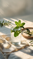 Mint Water and Olive Branch: Refreshing Composition