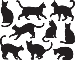 Set of black cat silhouette vector illustrations in various poses