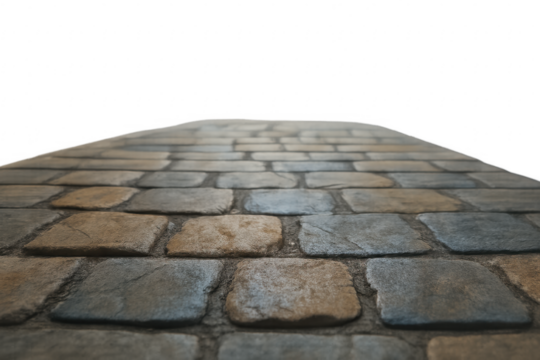 Cobblestone street disappearing into a transparent background