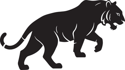 Obraz premium A black vector illustration of a stalking tiger, strong and ready to pounce, ready to add a unique edge to your design, Vector Illustration of Black Panther