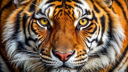 Fototapeta premium A vibrant closeup portrait of a tigers intense gaze and striped face