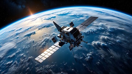 Fototapeta premium Advanced Satellite Technology Orbiting Earth Providing Global Communication and Navigation Services