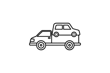 Car Carrier Truck Transporting a Vehicle Line Art Illustration in Silhouette Style silhouette