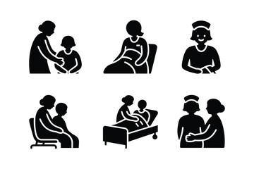 Caregiver assisting patient in bed and sitting medical healthcare