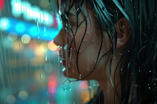 woman under the rain, AI generated video