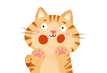 Fototapeta premium Cute cartoon orange cat with pink paws and cheerful expression 