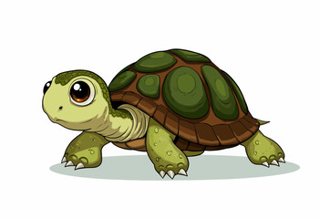 Obraz premium Cute cartoon turtle with big eyes walking on white background 