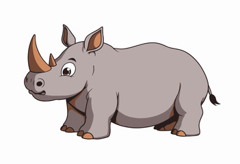 Fototapeta premium Cartoon rhinoceros character standing and smiling in playful style 